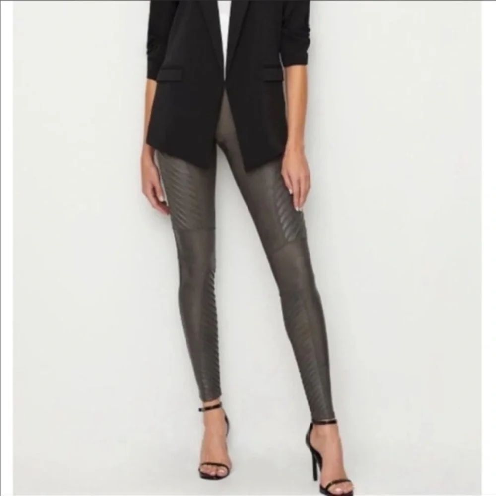 Spanx Faux Leather Moto Leggings Gunmetal M